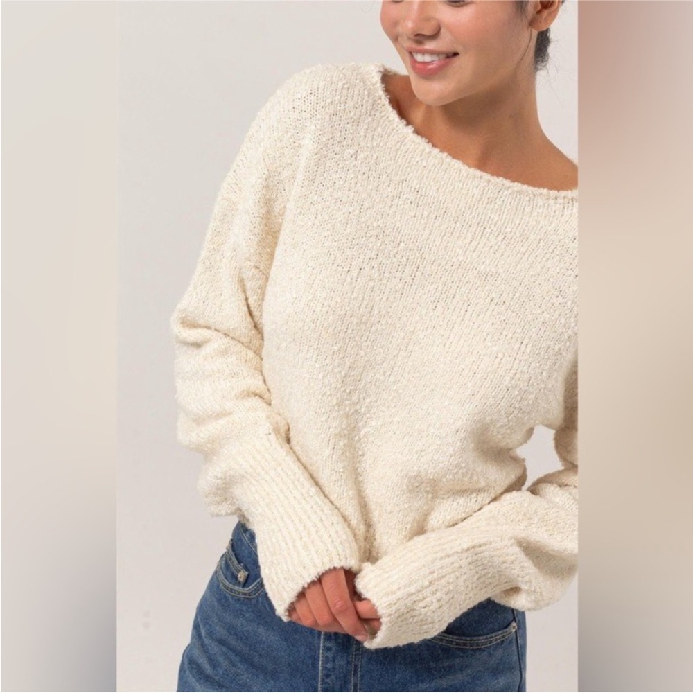 Abercrombie Cream Bouclé Boatneck Sweater, size M